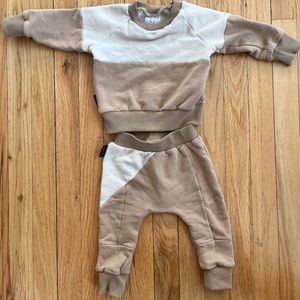 TINY TRIBE Colorblock Sweatshirt and Pant set cotton beige